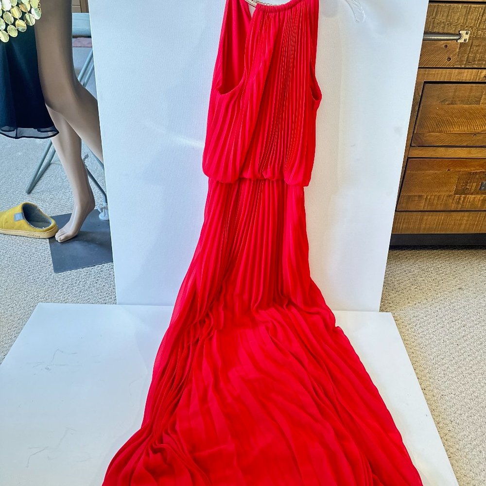 Pleated Red and Gold Long Dress